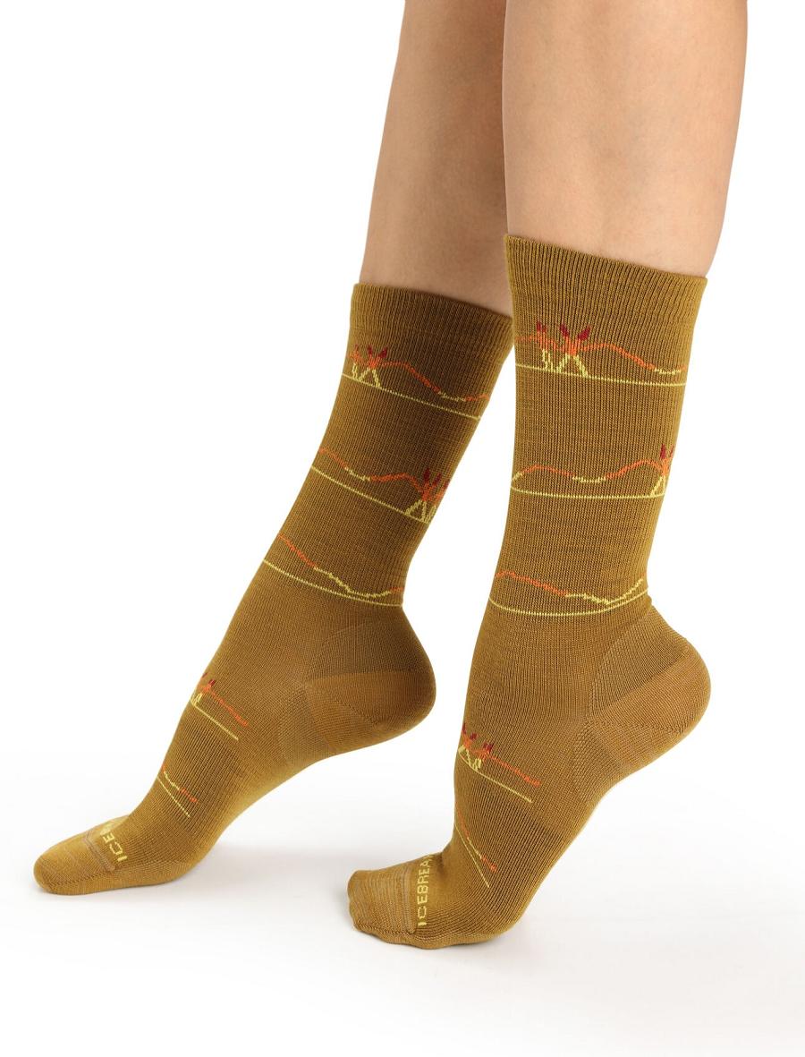 Clove / Silent Gold Women's Icebreaker Merino Lifestyle Ultralight Crew Ski Backcountry Socks | USA 1422BEXC